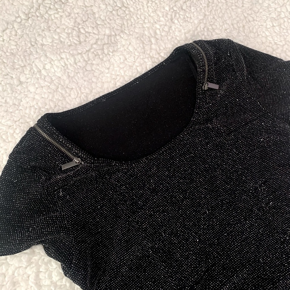 Armani Exchange Black T-shirt, glitter spec with zipper design